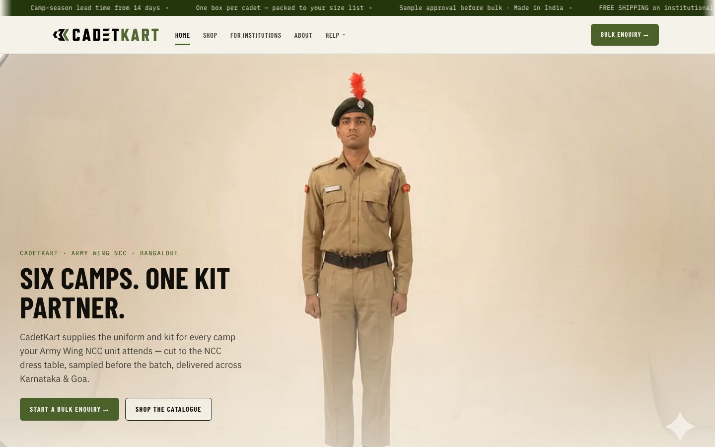 CadetKart homepage on desktop